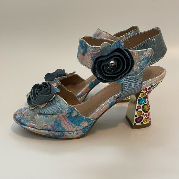 Spring Step L'Artiste Size 42 / US 10.5 Everly Blum Blue Heels Jewels Sandals - Picture 1 of 12